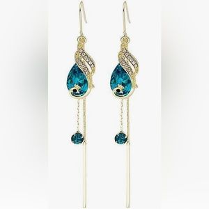 NWOT Peacock Green Teal Sapphire Retro Earrings
